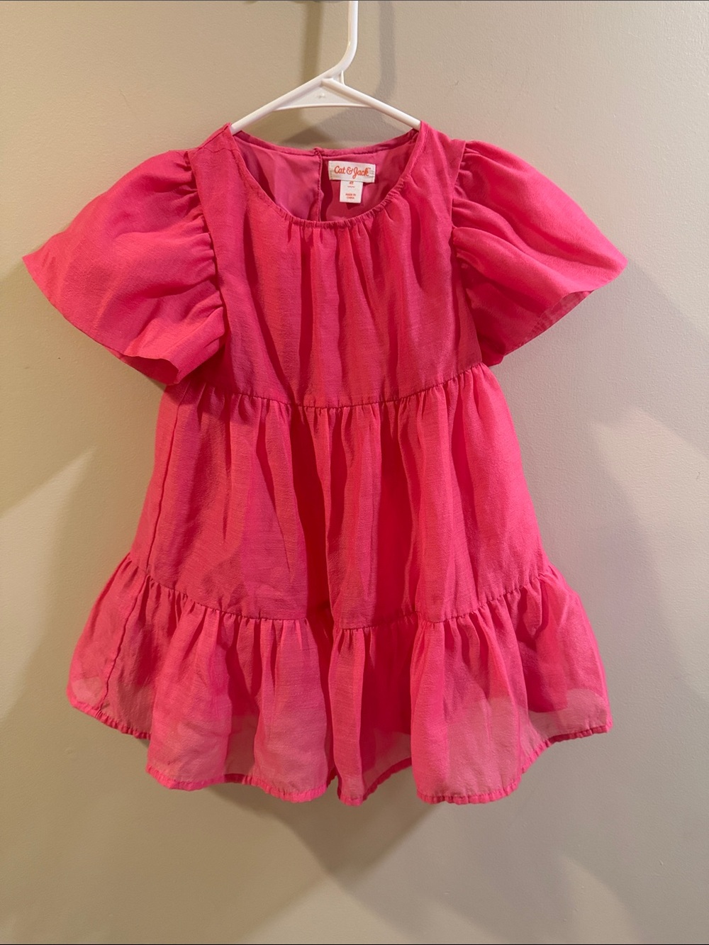 Cat & Jack Bright Pink Tiered Puff Sleeve Dress for Kids
